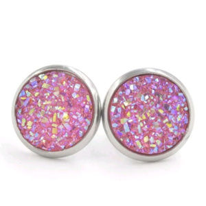 Hot Pink Glitter Stud Earrings